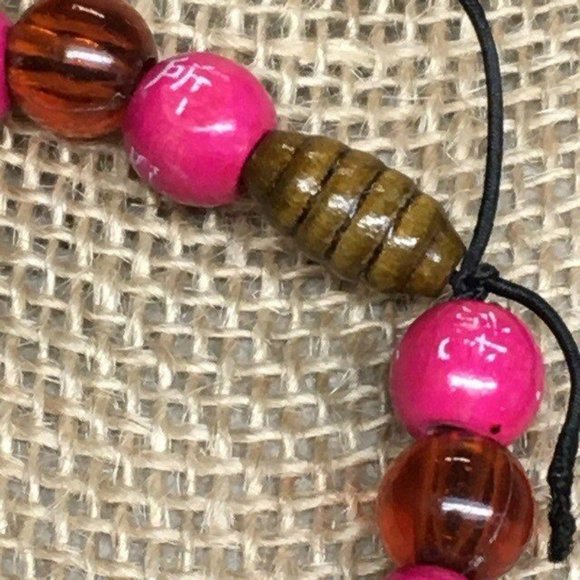 Exotic Asian Stretch Bracelet Hot Pink Amber Brown Round Retro BoHo - Picture 4 of 5
